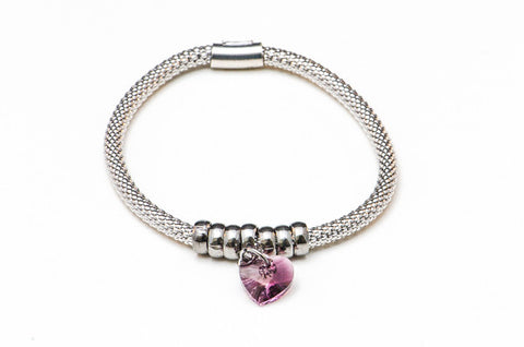 Purple Crystal Heart on Stretch .925 Silver Bracelet