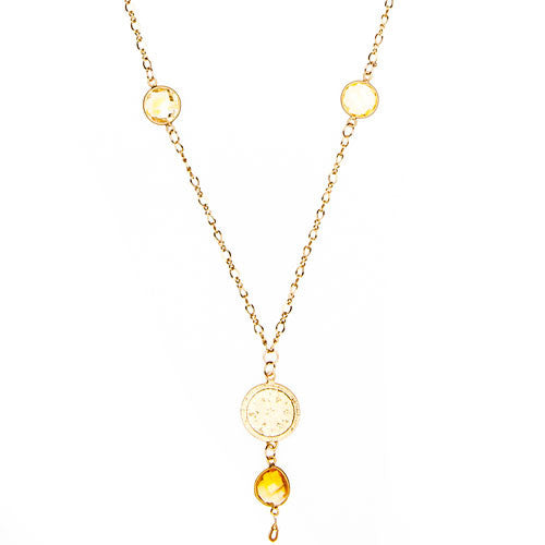 Gold Chain Necklace with Bali Charm with Stones