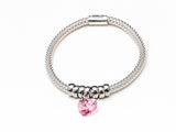 Pink Crystal Heart on Stretch .925 Silver Bracelet