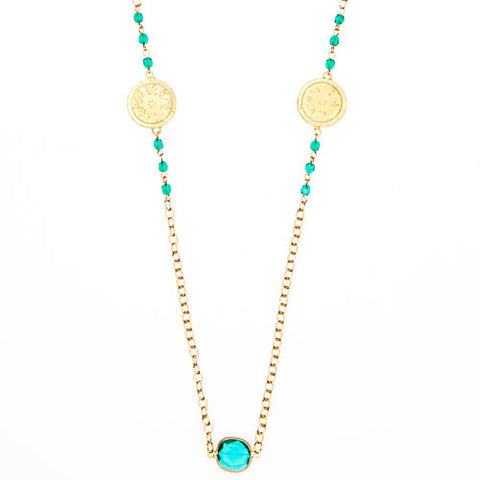 Gold Chain Necklace & Choice of Stones with 2 Bali Charms